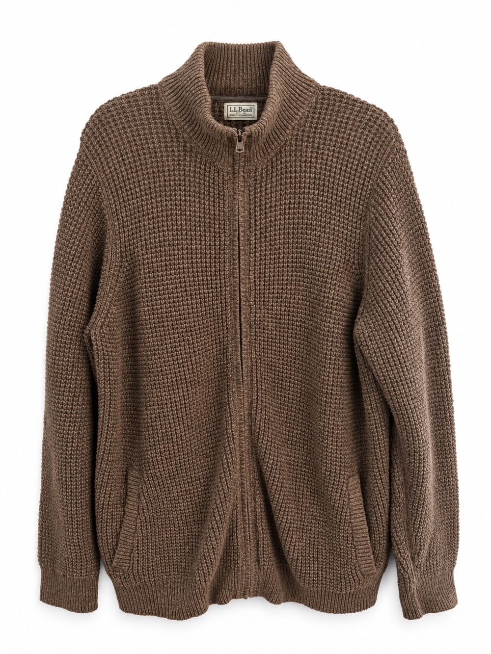 L.L. Bean Men's Brown Zip-Up 100% Cotton Waffle Knit Sweater- Size XL Tall